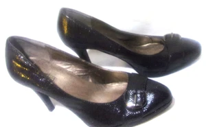 Moda Spana Women's BLACK Shimmer Snake Print High Heel Buckle Pumps SIZE 10 M - Picture 1 of 14