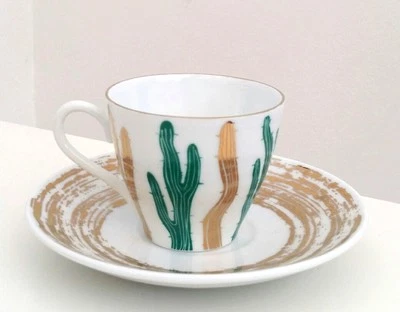 Taza y platillo de café Sargadelos porcelana cactus vintage - NUEVO Foto 1 de 3