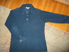 vtg 70s 80s VELOUR SHIRT Solid Navy Blue Pullover Long Sleeve Polo Mens LARGE