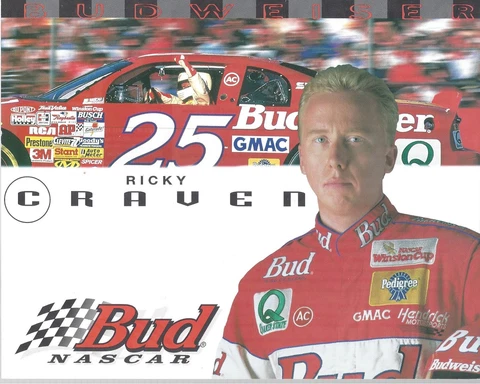 1997 RICKY CRAVEN "BUDWEISER RACING" #25 NASCAR WINSTON CUP SERIES POSTCARD Cover