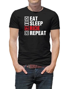 Graphic Eat Sleep Ride Repeat Motorcycle T Shirt Men Tee Cotton Short Sleeve - Picture 1 of 6