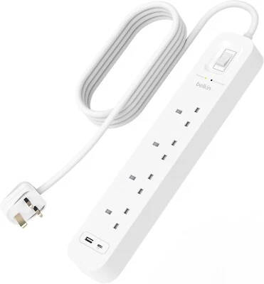 Belkin SRB001AF2M Surge Protected 4-Socket Extension Lead with USB C Port2m UK - Image 1 of 4