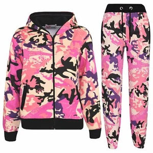 Kids Tracksuit Boys Girls Designer's Camouflage Jogging Suit Top Bottom 5-13 Yr - Picture 1 of 38