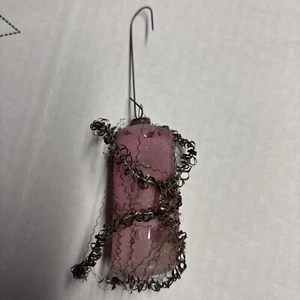 Vintage Wire wrapped glass christmas Ornament Pink - Picture 1 of 2