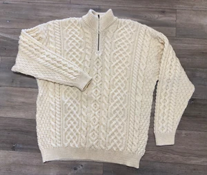 Orvis Fisherman Cable Knit Wool Sweater Chunky Mens XL Cream MADE IN IRELAND - Picture 1 of 9