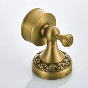 Antique Brass Carved Wall Mounted Ceramic Bathroom Single Cup Toothbrush Holder - Picture 1 of 12