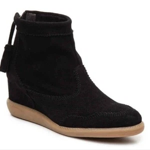 New Black suede BRUSQUE hidden wedge ankle sneaker boot booties 38 - Picture 1 of 2