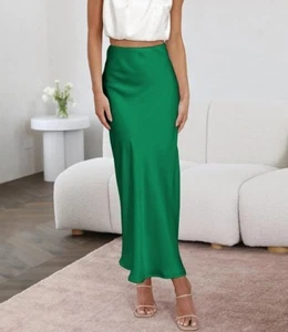XXL Women's Satin High Waisted Side Split Maxi Skirt Elastic Waistband Zipper - Picture 1 of 4