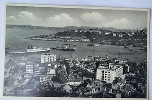 VTG 1930 RPPC AERIAL VIEW ENTRANCE PORT OF ISTANBUL TURKEY HARBOR TRAFFIC BOATS - Picture 1 of 2