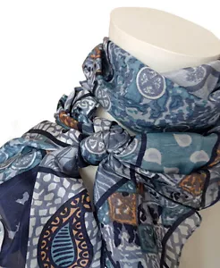leichter Paisley Seidenschal 100% Seide Herren Schal blau grau schwarz ocker 109 - Bild 1 von 1