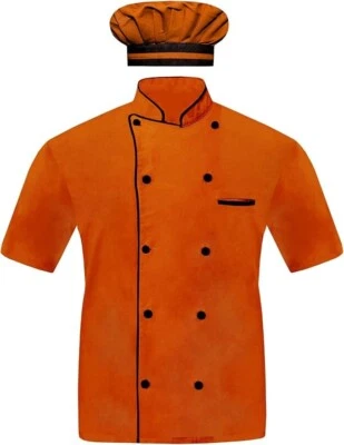 Men Chef Jacket Half Sleeves, 10 attractive Colors With Black Piping, Free Cap - Image 1 of 4