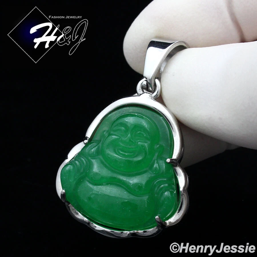 HOMBRE MUJER Acero Inoxidable Verde/Onyx/Azul Estrás Plata Buda Colgante*P123 Foto 1 de 1