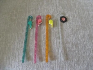 VTG Set of 4 Glitter Swizzle Stir Sticks w/ Whistles & Record Cocktail Barware - Picture 1 of 11