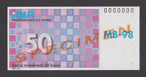 CROATIA 50 Kuna ND1995 UNC SPECIMEN Oil MB-98 for civilians RARE - Picture 1 of 2
