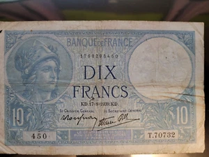 1939 France 10 francs Minerva Type 1915 Modified Bill - Picture 1 of 2