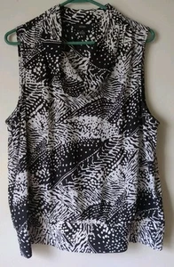 ALFANI Women's 100% Silk Sleeveless Blouse Cowl Neck Geo Black/White Size 16 - Picture 1 of 4