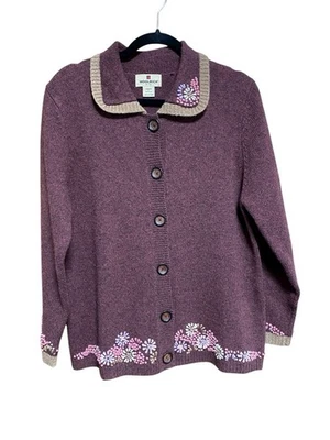 Cárdigan Woolrich MUJERES Borgoña 100% Lana Abotonada Floral - TALLA PETITE L-EUC Foto 1 de 4