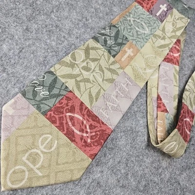 Винтажный ОРЛИНЫЕ КРЫЛЬЯ вера надежда любовь галстук 100% шелк зеленый желтовато-коричневый красный фиолетовый - Изображение 1 из 4