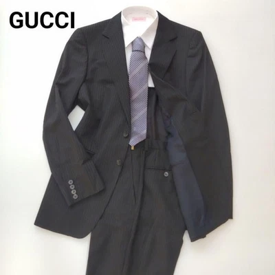 Gucci Tom Ford-era a rayas chaqueta pantalones traje, talla 2B, negro, talla 48R Foto 1 de 4