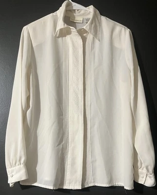 Blusa Vintage Jaclyn Smith Bordada Abotonada Plisada Blanca Talla 8 Foto 1 de 3