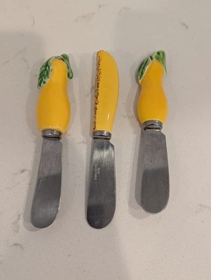 Lote de 3 esparcidores de plátano berenjena amarilla de acero inoxidable de cerámica para fiesta Foto 1 de 4