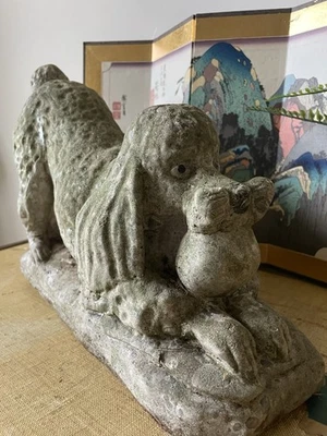 Vintage Concrete / Stone Mix Garden Poodle Dog Rustic Statue Patio Aged — 第 1/4 张图片