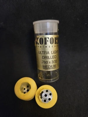 ⭐ Koford Ultra Light Drilled Slot Car Tires–.760 x 3/32–Medium Compound  YELLOW - Image 1 of 4