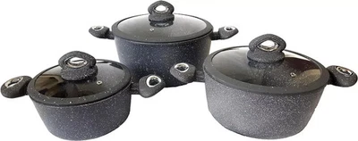 Set 6 Pezzi Casseruole Pietra Con Coperchio Antiurto GranPierre Cucina Induzione - Immagine 1 di 4