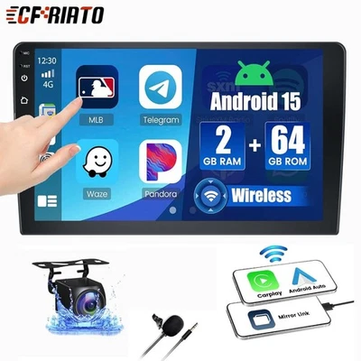 10" Android 15 Carplay GPS Navi WiFi Double 2Din Touch Screen Car Stereo Radio - Image 1 of 4
