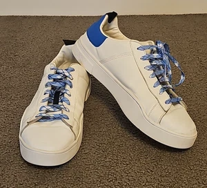 DIESEL , S - Clever Low Leather White and Blue  Sneakers Mens Sz.10.5 (EUR 44) - Picture 1 of 15