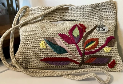 The Sak Ecru 手工钩针编织签名刺绣可转换手提包可持续 — 第 1/4 张图片