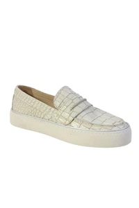 Stuart Weitzman Womens Croc Embossed Leather Slip On Loafers White Size 4.5 - Picture 1 of 6
