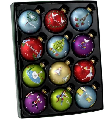 Kurt Adler Twelve Days of Christmas Ball Ornament, 65Mm, Set of 12, Glass — 第 1/4 张图片