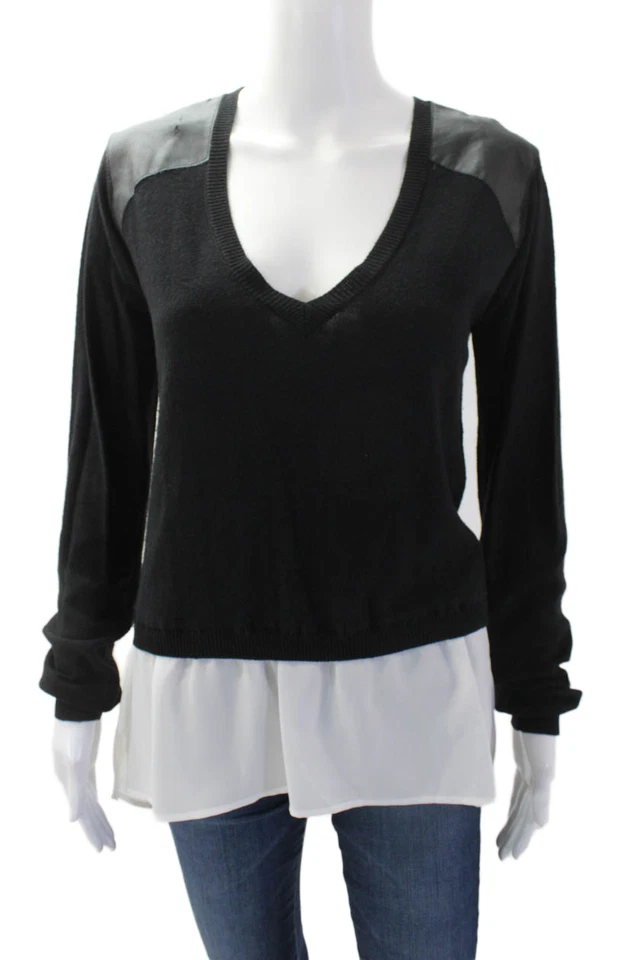 Suéter Top Pullover Top Negro Central Park West Mujer Mezcla Algodón Cuello en V Talla M Foto 1 de 4