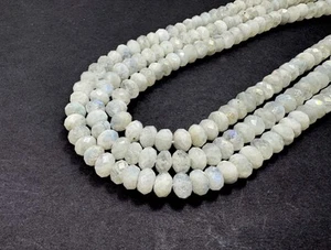 🌕 Natural White Rainbow Moonstone Faceted Rondelle Gemstone Beads RDF55 - Picture 1 of 8