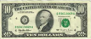 1995 10$ FRN - Small portrait w/ security thread - MEW/RER D93613069A - #15239 - Picture 1 of 2