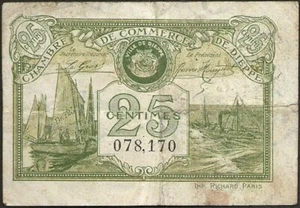 Billet de nécessité - Dieppe (76) 25 centimes 1920 ! JP.052.10 - Imagen 1 de 2