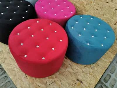 Puff Sitzhocker Sitzpuff Rund Gesteppt jeweils mit Svarovski Kristallen 60CM - Bild 1 von 4