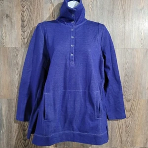 J Jill FIT Double-Knit Snap-Collared Tunic Pullover Sz PM in Concord Grape - Picture 1 of 12