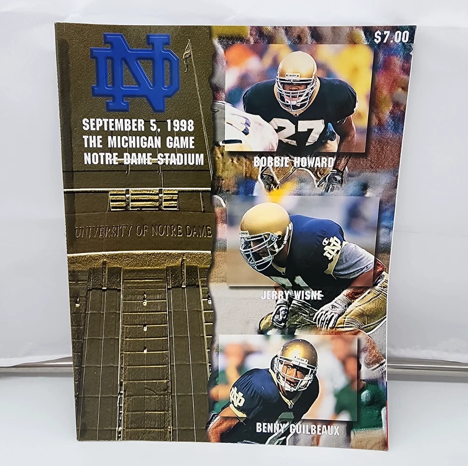 NOTRE DAME MICHIGAN - PROGRAMA DE FÚTBOL AMERICANO UNIVERSITARIO - 1998 TOM BRADY PRIMER COMIENZO COMO NUEVO Foto 1 de 1