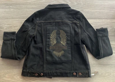 Chaqueta de mezclilla negra XSMALL 98593-18VW Harley-Davidson con apliques alados nueva con etiquetas Foto 1 de 4
