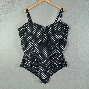 Torrid swimsuit Womens 5 Lattice Front Polka Dot One Piece Runched Retro Pin Up - Picture 1 of 15