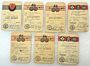 1950s Boy Scouts Life Scout & Merit Badge Cards Lot (7) Sequoia Council - Picture 1 of 2