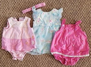 Lot 3 Girls 6-9 months 1-Dress & 2-CARTER'S one piece snap 1- headband Easter - Picture 1 of 3
