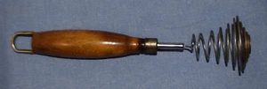 Vintage Country Farmhouse 9.25" Spring Coil Egg Whisk Wire Coil Wood Handle - Picture 1 of 3