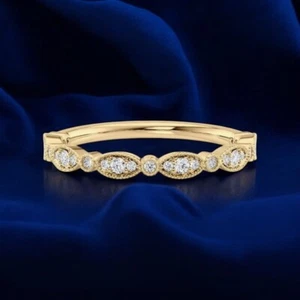 14K Yellow Gold Round Cut Lab Created Diamond Engagement Band Certified 0.20 Ct - Picture 1 of 11