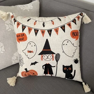 NWT Halloween Throw Pillow • Trick Or Treat • Ghost • Witch • Pumpkin • 18x18 - Picture 1 of 2