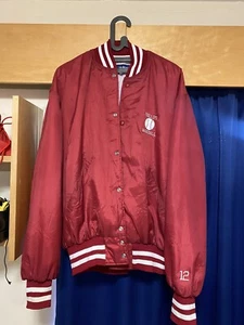 Vintage Holloway Varsity Jacket L 90s Bomber USA Made Snap Red Phillips Baseball - Picture 1 of 2