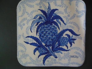 6 Stoffstücke 8"x8" - Williamsburg Druck, Ananas in blau, NEU - Bild 1 von 1