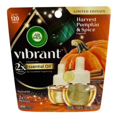 Óleo perfumado de abóbora e especiarias Air Wick óleos essenciais colheita 2 refis novo - Imagem 1 de 2